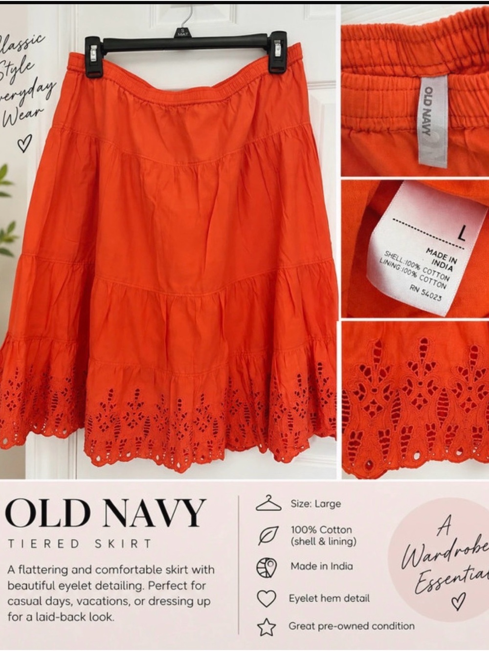 Old Navy Orange Tiered Eyelet Cotton Skirt